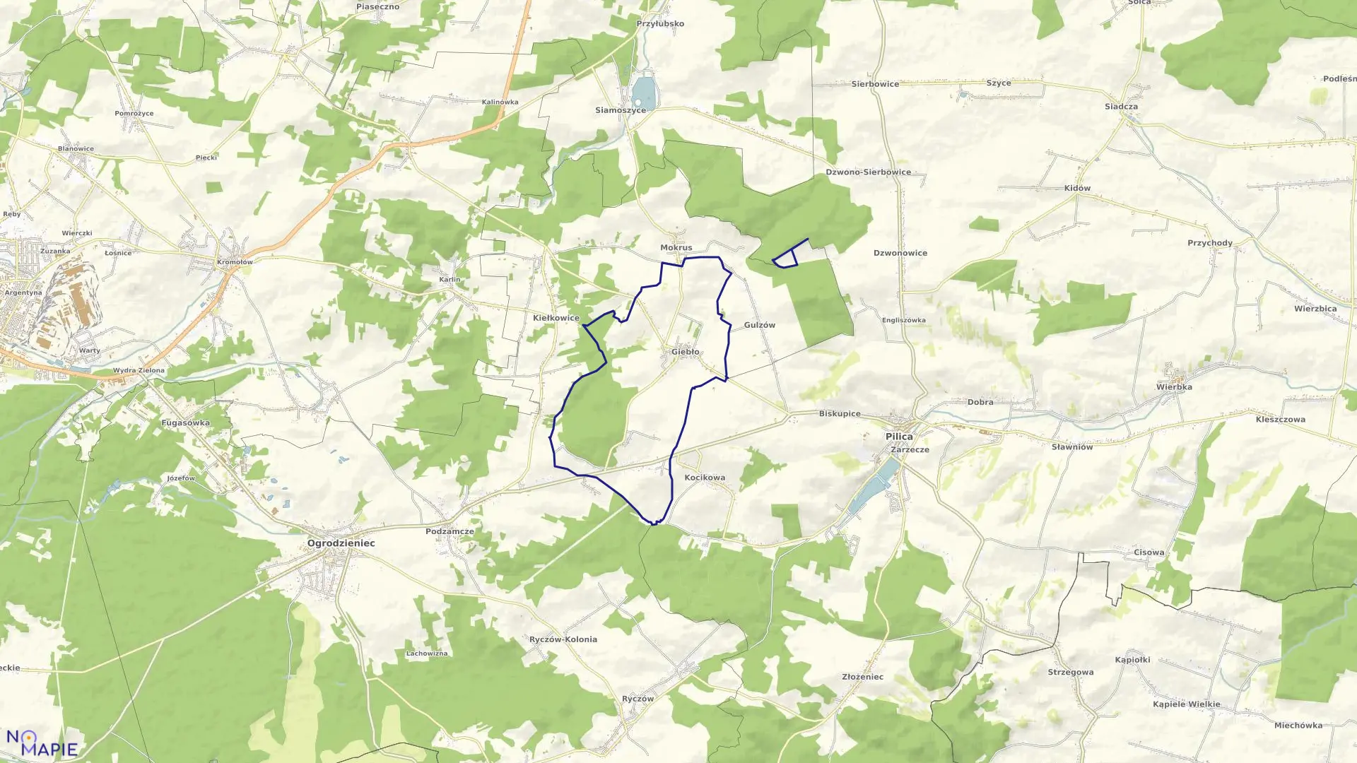 Mapa obrębu GIEBŁO w gminie Ogrodzieniec