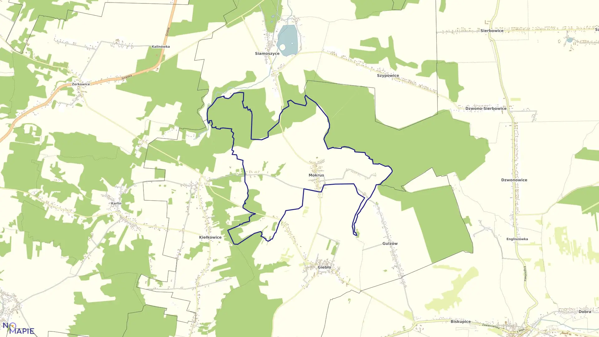 Mapa obrębu MOKRUS w gminie Ogrodzieniec