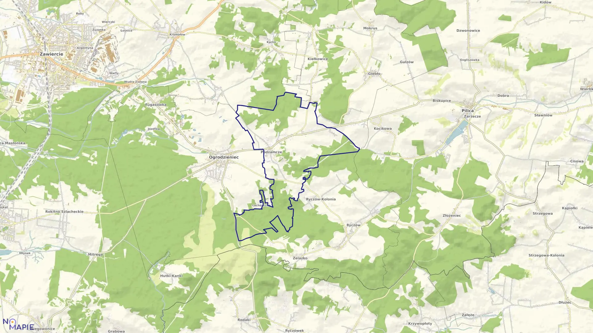 Mapa obrębu PODZAMCZE w gminie Ogrodzieniec