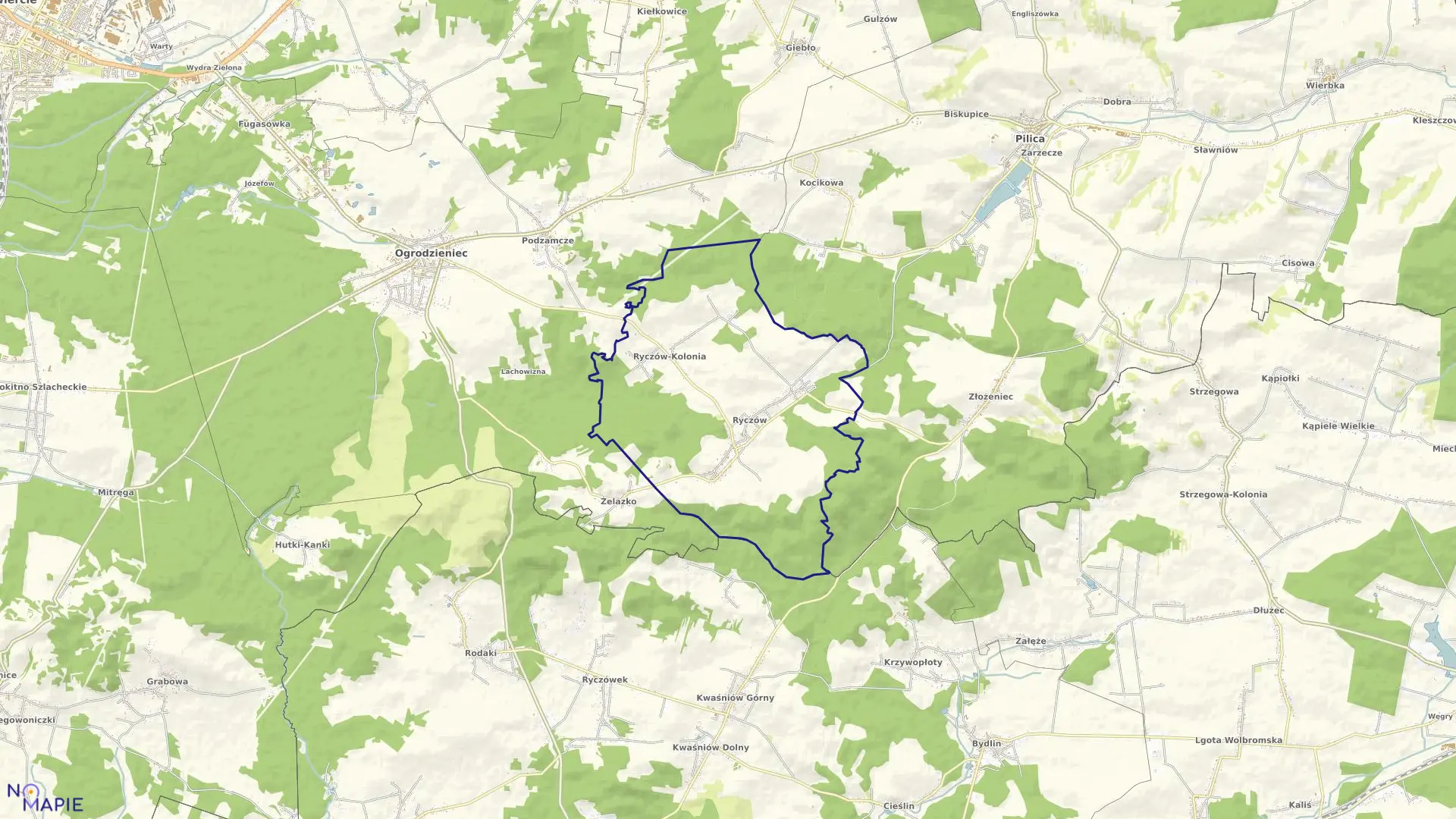 Mapa obrębu RYCZÓW w gminie Ogrodzieniec